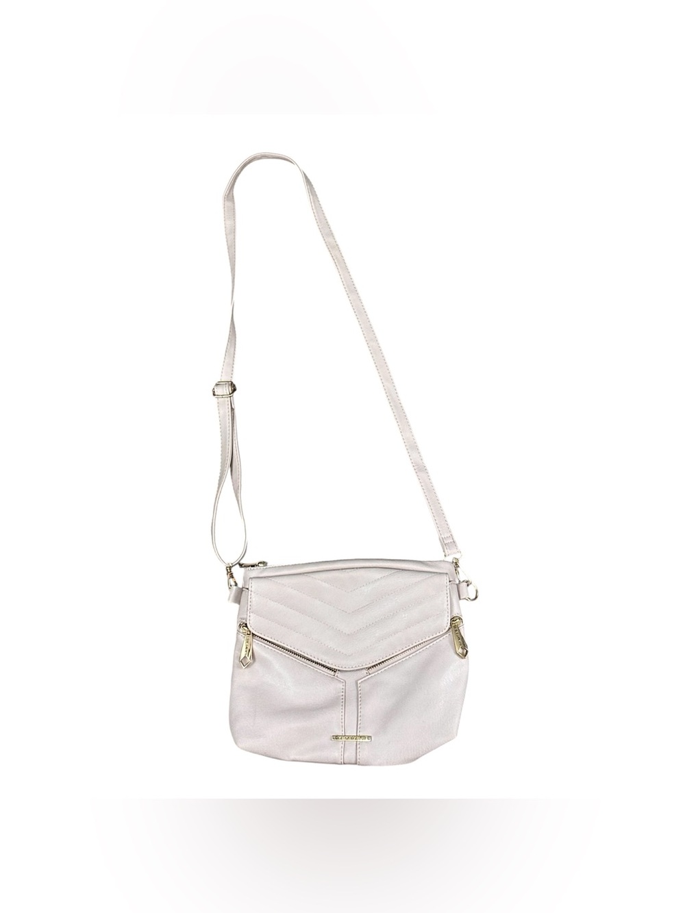 Rampage Taupe Gray Lavender Crossbody Purse Chevron Moto Gold Hardware